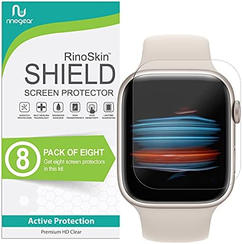 RinoGear (8-Pack) Screen Protector for Apple Watch 45mm Screen Protector iWatch Series 8 7 Case Friendly Accessories Flexible Full Coverage Clear TPU Film