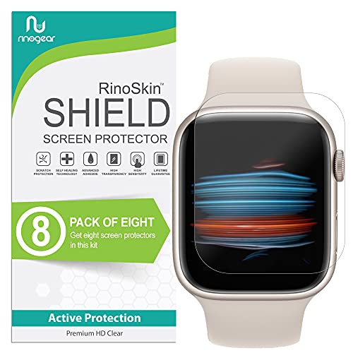 Rinogear (8-Pack) Screen Protector For Apple Watch 45Mm Screen Protector Iwatch Series 8 7 Case Friendly Accessories Flexible Full Coverage Clear Tpu Film #TOP1