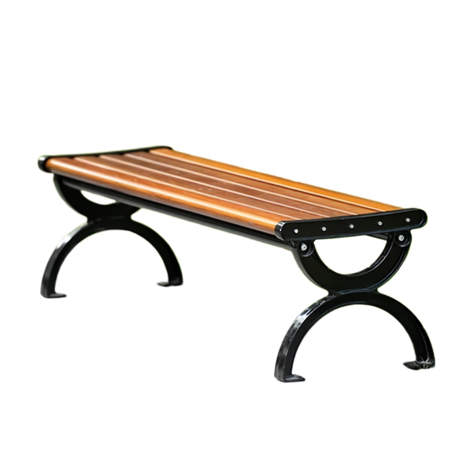 Banc de jardin haut de gamme en bois et métal noir avec base arquée