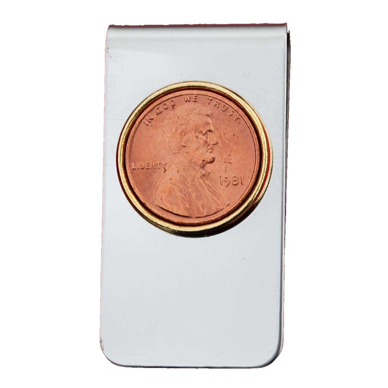 US 1981 Lincoln Small Cent BU Uncirculated Penny Coin Stainless Steel Gold Silver Two Tone Money Clip NEW - Lucky Penny