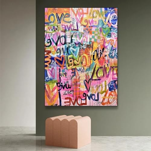 Toile peintures affiches et impressions graffiti rose 35x50 cm salon KEBIA