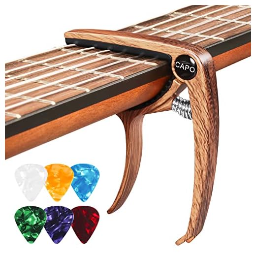 Cejilla Guitarra Española, Cejilla Guitarra Acustica con 6 Púas para Guitarra, Capo para Electrica Guitar Ukelele Profesional Capodastro Aleación Grano de Madera