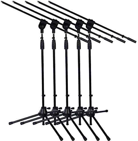 5 Pack LyxPro Microphone Stand Boom Arm Tilting Rotating Floor Podium Stage or Studio Strong Durable And Foldable Height 38.5"- 66" Extends Arm to 29 3/8" Comes With 3/8" and 5/8" mount Adapters