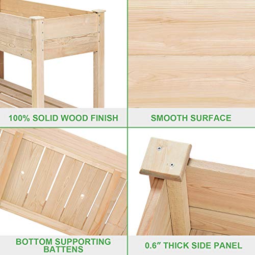 KINGSO Raised Garden Bed 4FT Elevated Wooden Planter Boxes Kit Outdoor with Legs Raised Planter Garden Grow Box with Shelves for Vegetable Flower Herb Backyard Patio Natural - Thumbnail 5