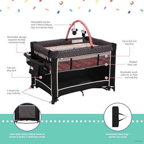 Image of Disney Baby Classic Minnie Mouse 2-in-1 Play Yard with Rocking Bassinet, Minnie Charm