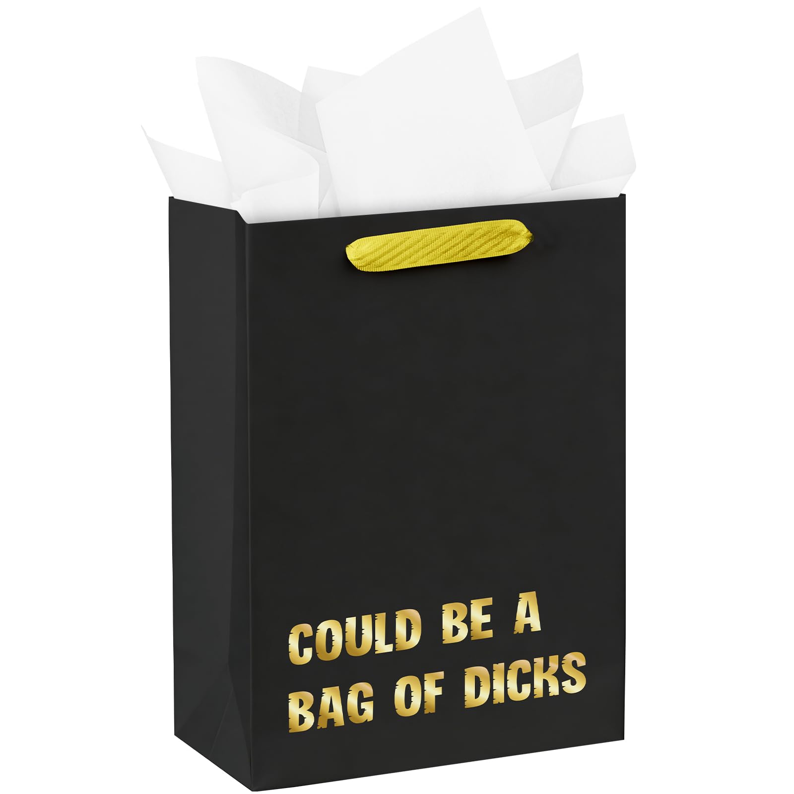 WRAPAHOLIC 13" Large Funny Birthday Gift Bag with Tissue Paper - Could Be a Bag of Dicks Crazy Design Paper Bags for Friend or Valentine's Day