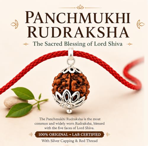 Image of 5 Mukhi Rudraksha | Panchmukhi Rudraksha | Rudraksha 5 Mukhi | Nepali Ruthratcham | 5mukhi Rudraksha Original Certified with Red Thread | With Silver Plated Pendant