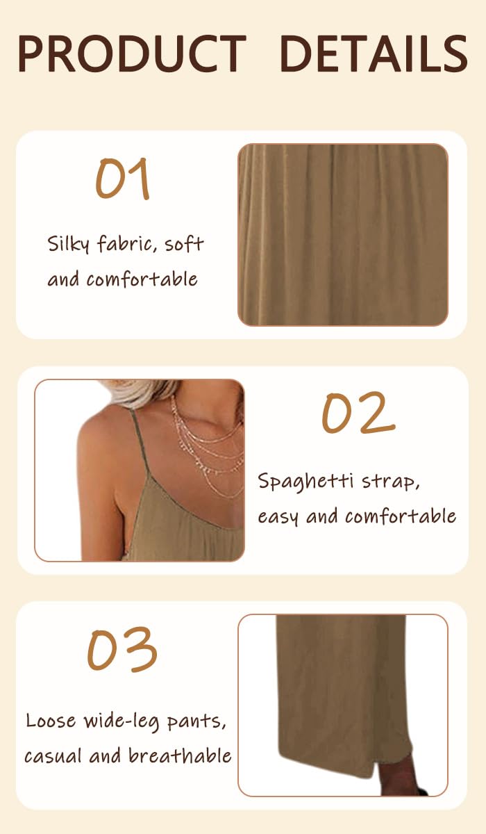 Mono Peto Suelto De Mujer Verano Tirantes Finos Ropa Pierna Ancha Con Bolsillos Casual Color Sólido Playa Pantalón Peto Mujer Monos Pantalones Palazzo con Bolsillos Casual Jumpsuit