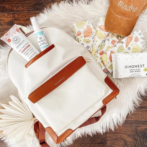 The Honest Company Uptown Canvas Backpack | Diaper Bag with Changing Pad | Cream-Colored Coated Canvas with Gold Hardware + Cognac Trim | PVC-Free Lining | 13 x 8 x 163