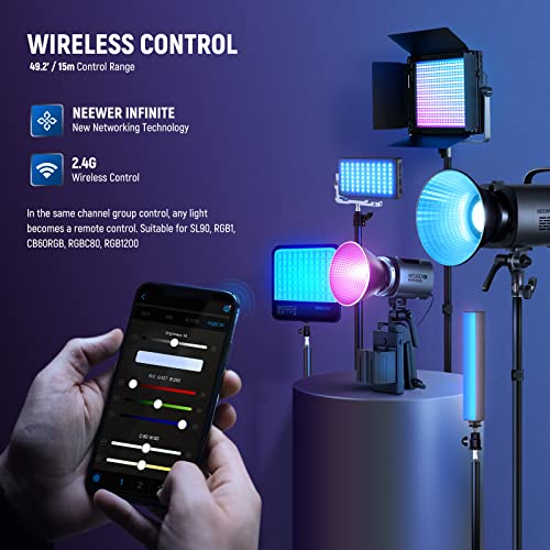 Image of NEEWER MS60C 65W RGB COB Video Light with 2.4G /Application Remote Control, Continuous RGB LED Lighting, Bowens Mount Photo Studio Light
