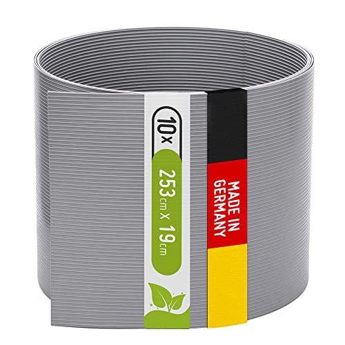 TerraUno Polypropylen Sichtschutzstreifen für Doppelstabmatten, Rillenoptik, extra stabil, 10 Stück für Gartenzaun, 253cm x 19cm, Grau (RAL7040), Made in Germany, Sichtschutz Zaun
