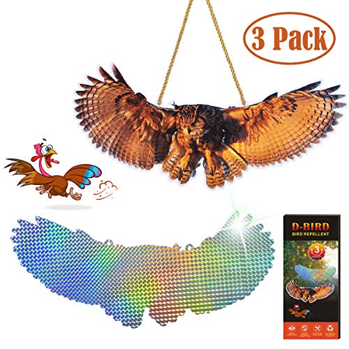 QQI Repelente de Pájaros, Búho Simulador El Repelente de Pájaros Utiliza Materiales Reflectantes de Alta Eficiencia para Conducir Efectivamente a Las Aves para Proteger el Jardín - Paquete de 3