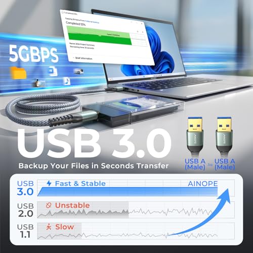 Image of AINOPE USB to USB Cable, 3.3FT*1Pack USB 3.0 A to A Male to Male Cable [Never Rupture] Double End Type A Cord for Data Transfer, Compatible with Hard Drive Enclosures, Laptop Cooler, KVM, DVD Player