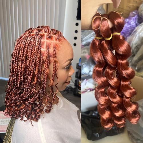 Goddess Bob Braiding French Loose Curl Crochet Hair 12inch length 3bundles 240gram Short Boho Curly Box Braids Knotless Braids Crochet Hair Extensions (350#)