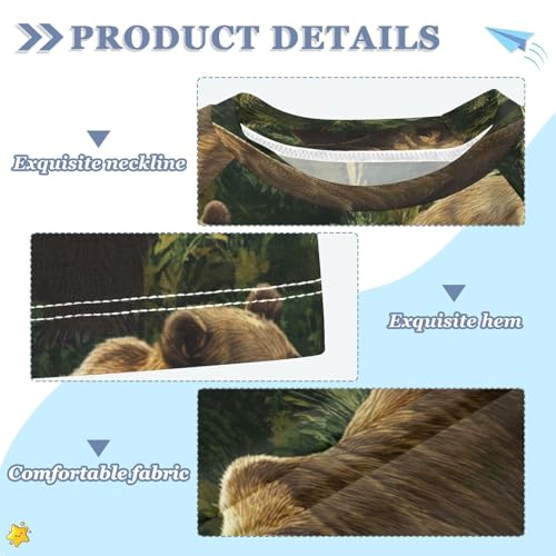 Boys Short Sleeve T-Shirts Bears Green Animal Real Rashguard Kids Swim Shirts Sun UPF 50+3