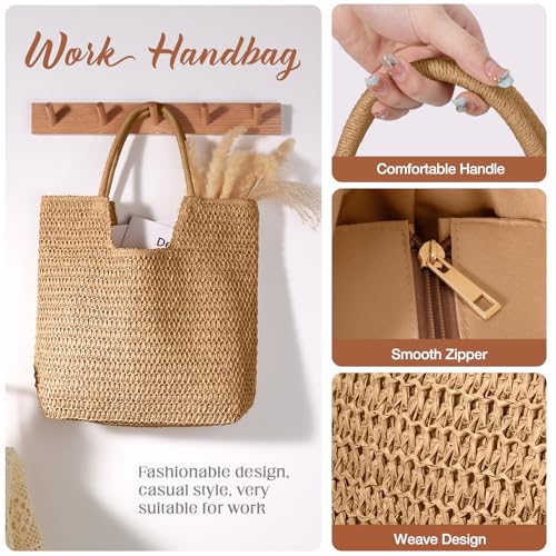 Hommtina Straw Bag Womens Straw Beach Bag Crossbody Shoulder Bags Vacation Purse Straw Purse for Summer (khaki 2)