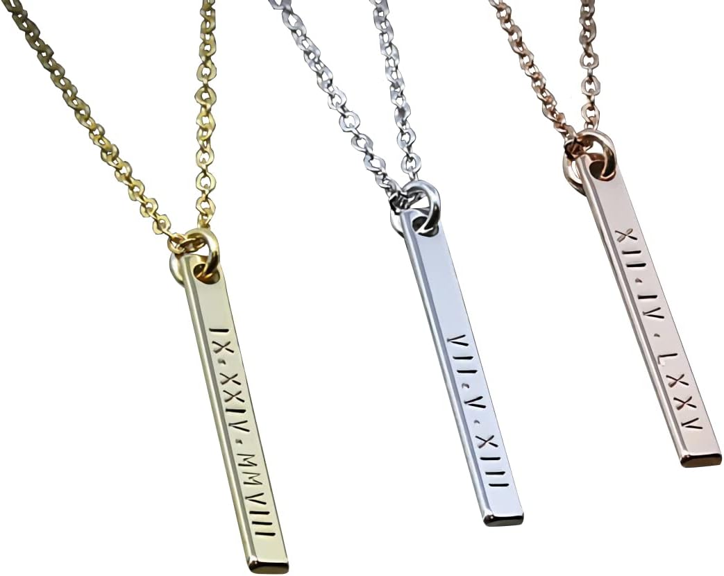 Same day ship til 2p.m,Christmas gift,Holiday gift,Roman Numerals Necklace-Bar Necklace,Custom jewelry, Personalized jewelry,Special date engraving, Gold plated,Wedding gift,Valentine's day gift