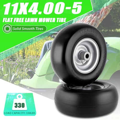 11x4.00-5 Lawn Mower Tires Flat Free Tire and Wheel 2 Pack Universal Fit 11x4-5 Flat Free Tire with Rim, 3.4\"-4\"-4.5\"-5\" Centered Hub, 3/4\" or 5/8\" or 1/2\"Bushings - Thumbnail 2