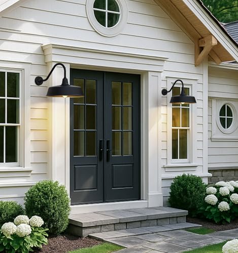 Image of JOESA Large 18 inch Outdoor Gooseneck Barn Light 2-Pack, Dusk to Dawn Farmhouse Wall Light Fixture for Porch and Garage, Classic Exterior Barn Light, Weather Resistant