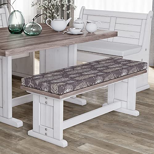 Ambesonne Bohemian Bench Pad, Feathers With Heart And Dots Repetition, Standard Size Hr Foam Cushion With Decorative Fabric Cover, 45" X 15" X 2", White #TOP2