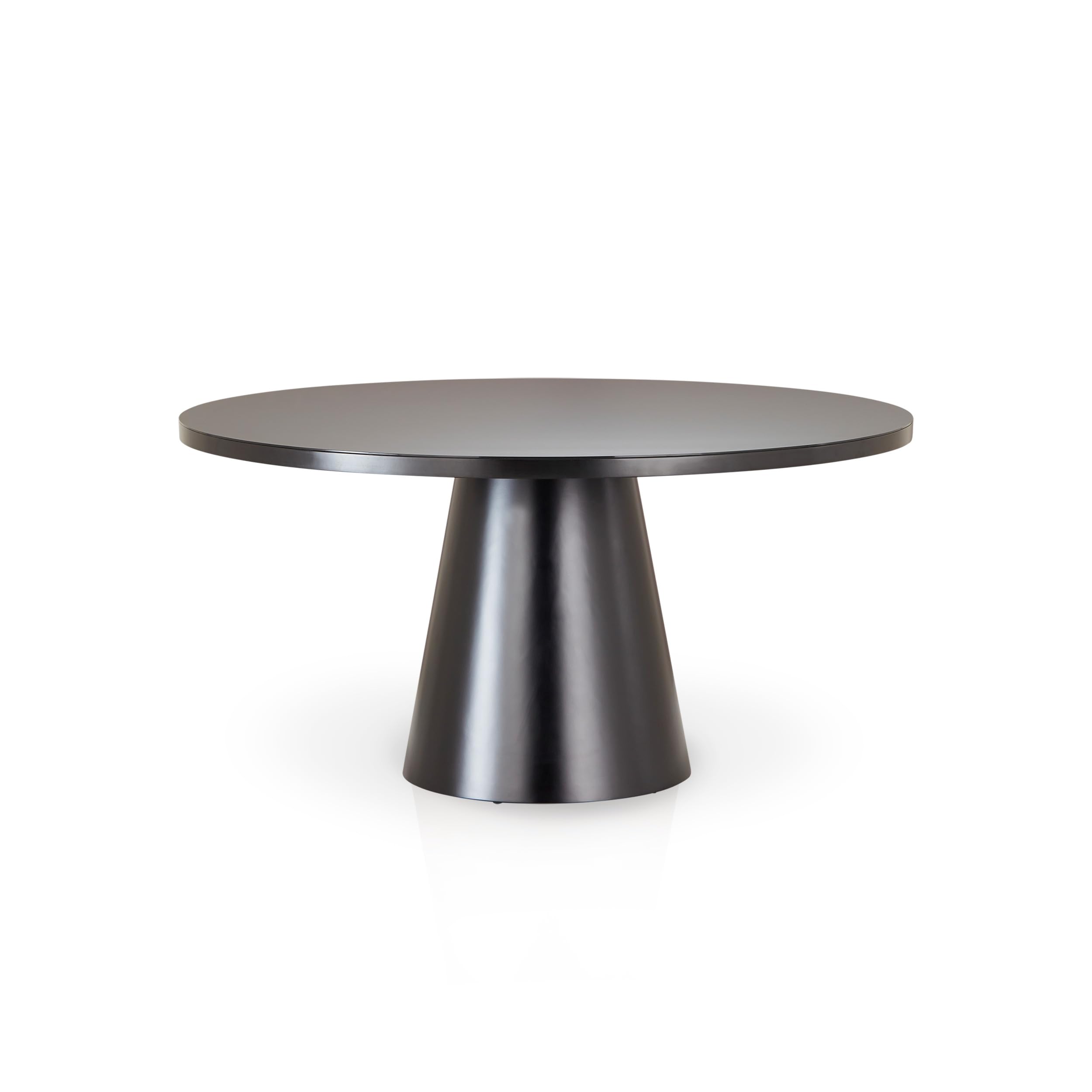 KHG Esstisch Rund 150 cm Durchmesser, Schwarz mit Glasplatte, Platz für 6 Personen, bis 100 kg belastbar - Minimalistisches Design, konisches Tischgestell, modern & pflegeleicht