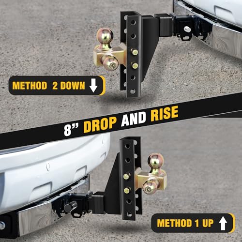 Image of Nilight Adjustable Tri-Ball Trailer Hitch Mount 8 Inch Drop /Rise Hitch 1-7 /8 inch 2 inch 2-5 /16 inch Fits 2-Inch Receiver 15000lbs GTW for Heavy Duty Truck with Anti-Theft Pin