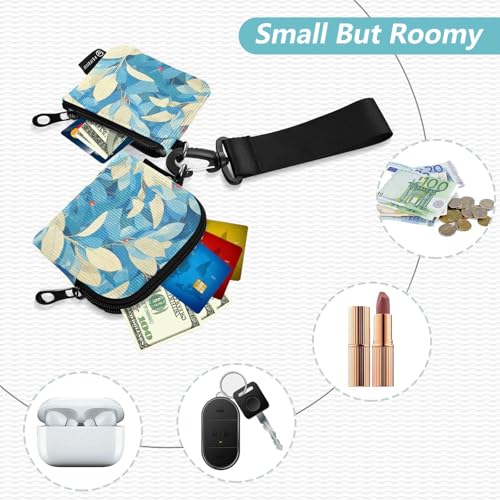 Retro Blue Leaves Red Fruit Women's Card Cases Change Holder Large Capacity Key Chain Wallet Change Purse with Wristlet Strap for Ladies 2 Pcs billetera para tarjetas de Mujer2