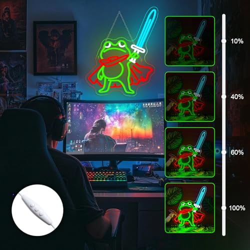 Image of Frog Prince Neon Sign Green Neon Signs 13x16 Inch Cute Cartoon LED Light for Man Cave Gamer Gift Game Room Bedroom Bar Pub Wall Decor USB Powered
