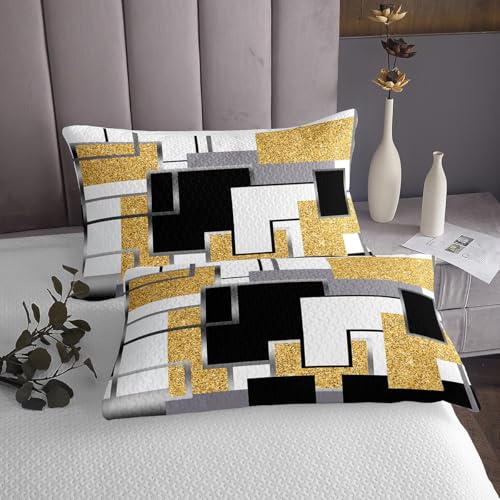 Jetés de lit à carreaux de buffle jaune noir gris 3pcs - 5
