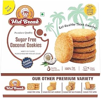 Mid Break No Added Sugar Coconut Biscuits - 300gm (Pack Of 4) | High Fiber, Gut-Friendly, Low Glycemic Index Cookies | Tasty Biscuits For Healthy Tea Time Snacking