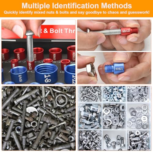 Image of 66 Pcs Nut and Bolt Thread Checker - 34 Standard & 32 Metric, Detachable Bolt Size Finder Tool, Screw and Nut Identifier Thread Gauge Especially for Tight Spaces