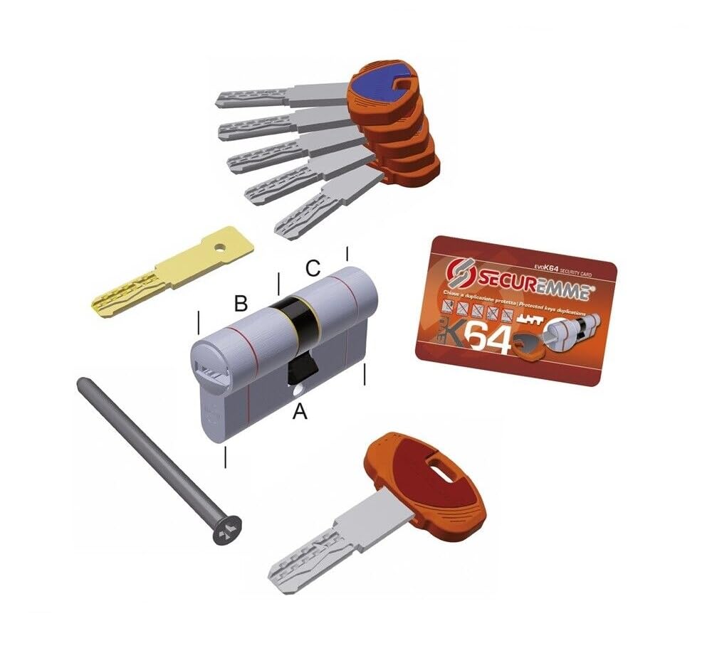 Cilindro Europeo di Altissima Sicurezza SECUREMME EVO K64 CHIAVE-CHIAVE Misura 35X50=85 con 5 Chiavi +1X +1 Chiave da Cantiere