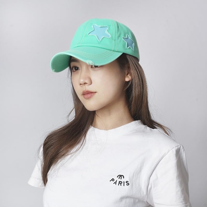 Image of Washed Scratch Frayed Baseball Cap Retro Adjustable with Five-Pointed Stars for Men Women Trucker Cap Unisex