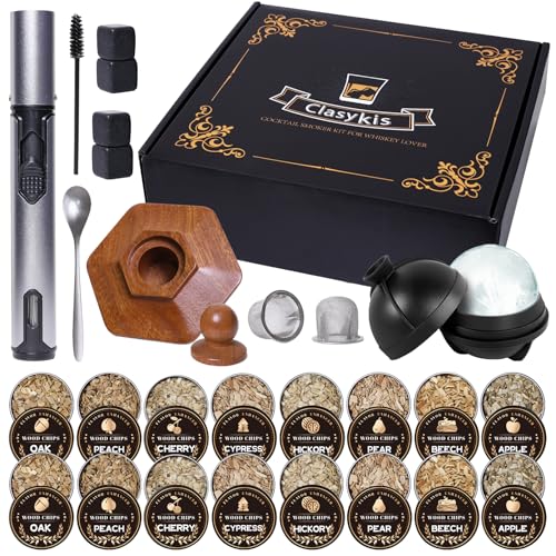 Premium 27Pcs Whiskey Smoker Kit-Complete Gift Box Cocktail Smoker Infuser Kit Old Fashioned Drink Smoker Kit No Extra Accessories Needed Bourbon Whiskey Gifts for Men Husband Dad Him(No Butane