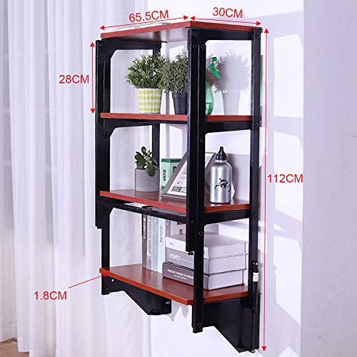 Cotclo Folding Table Wall-Mounted Drop Leaf Table Multifunctional Wall-Mounted Drop-Leaf Table Wooden Wall-Mounted Computer Desk With Storage Shelves Wide Range Of Uses Red Walnut #TOP6