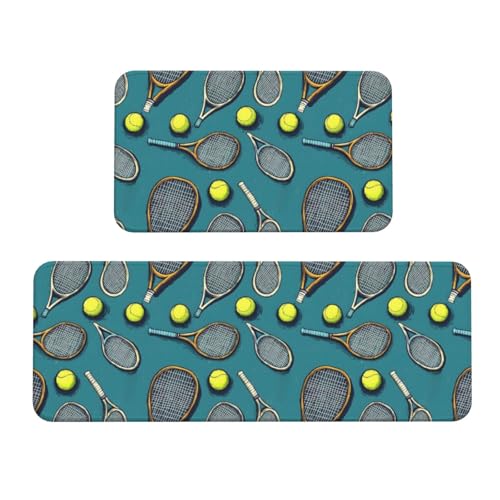 GVYGVY Antifatigue Kitchen Mats for Floor 2 Piece - Tennis Player Print Kitchen Rugs Washable, Non Slip Runner Rug Standing Mat for Office/Bathroom/Laundry/Home Decor and Accessories