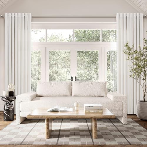 Image of Nanspring Ivory White Linen Curtains 102 Inches Length for Living Room Extra Long 2 Panels Grommet Light Filtering Farmhouse Large Sheer Window Drapes Flax Burlap Soft Curtain for Sliding Glass Door