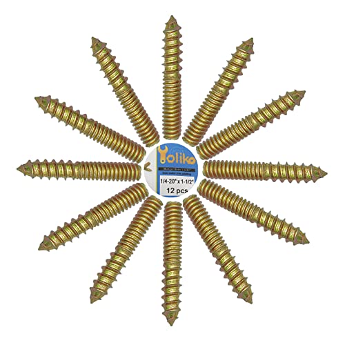 Image of 12 Pack 1 /4-20 x 1-1 /2 Inch Hanger Bolts 1 /4-20 inch Double Headed Bolts 1 /4 Wood Dowel Screw Self-Tapping Screw Hanger Bolts for Furniture Double Head Threaded Rods Bolt 37mm Length