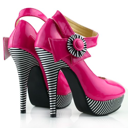 SHOW STORY Sexy Flower Ankle Strap Stripe Stiletto Platform Pumps Shoes,LF304042
