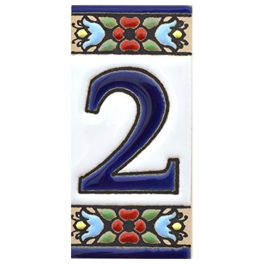 House Numbers 3 inch. Handpainted House Number Tiles for Signs, addresses and Names. Address Numbers for Houses. House Address Numbers and Letters. Design Flores Mini 2,87" x 1,38" (Number 2)