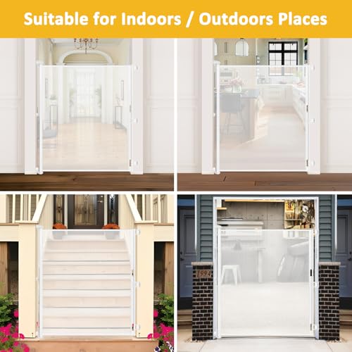 65” Extra Tall Baby Gate Retractable Pet Gate Indoor 55” Wide Retractable Dog Gate Outdoor Gate Retractable Gate Mesh Baby Gate Tall Dog Gates for Doorways Tall Retractable Baby Gates for Dogs, White