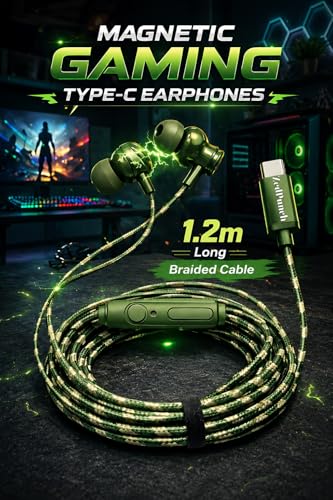 Image of Gaming Type-C Wired Earphone with Mic, 10mm Dynamic Bass Driver, Magnetic in-Ear Headphones, Low Latency Sound for Gaming, 1 Button Control, HD Calling, Voice Assistant,