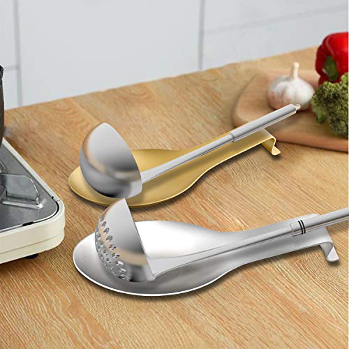 Image of VanlonPro Stainless Steel Spoon Rest, Spatula Ladle Holder, Stainless Steel Utensil Spoon Rest Holder, Brushed Finish, Dishwasher Safe 9.8 x 3.7 Inch (Silver 2PCS)