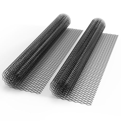 Image of GOSCHE 40 inchx13 inch Universal Car Grill Mesh, 6x12 mm Rhombic Hole Grill Inserts for Automotive Front Bumper, 100x33 cm Multifunctional Black Painted Aluminum Front Grill Assembly, 2 Pack
