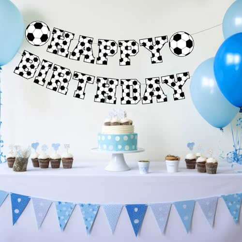 Image of Supervitae Happy Birthday Banner Soccer, Soccer Birthday Banner, Soccers Party Hanging Decorations Sport Theme Party Supplies for Soccers Player Gift Sport Parties Favors Decoration