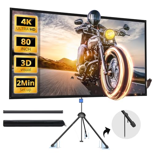 Projector Screen with Stand, Paris RHÔNE 80-inch Outdoor Indoor Projector Screen 16:9 4K HD PVC, 1.5 Gain Portable Wrinkle-Free Movie Screen for Home Backyard Theater with Carry Bag, Ground Nails - image 1
