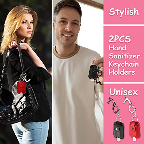 Ezindraw 2 Pcs Portable Hand Sanitizer Holders, Hand Sanitizer Keychains With Door Opener Tool, Spray Or Squeeze Empty Bottles, Hand Gel Holder Travel Size For Backpack, Red, Black #TOP1