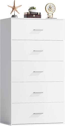 Miniatura 23 de WLIVE - Cómoda alta para dormitorio, cómoda de madera con cajones con tiradores metálicos, cómoda de dormitorio negra con 5 cajones, organizador