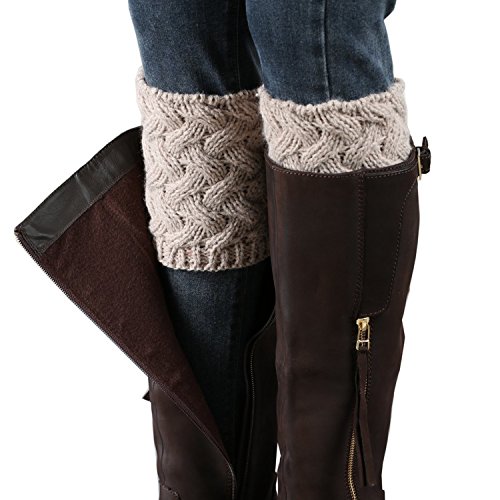 Bestjybt Womens Short Boots Socks Crochet Knitted Boot Cuffs Leg Warmers Socks, Beige