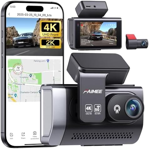 4K Dash Cam Front and Rear with GPS, Upgraded 5.8G WiFi, Dual Das...